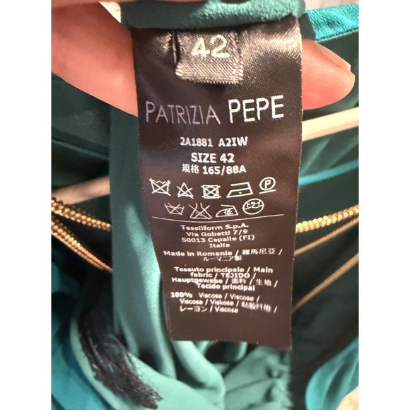 Patrizia Pepe Sera‎ Hypnotic Green Open Back Gold Chain High-Low Dress IT 42 NEW - Picture 10 of 13